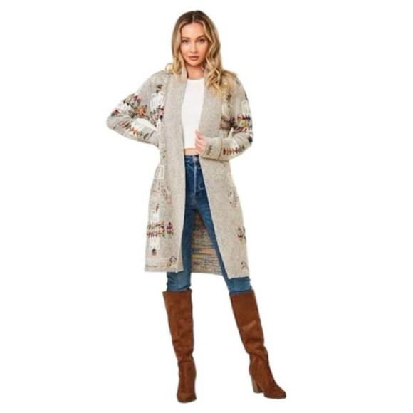 ON BLUE Aztec Long Knit Cardigan Sweater 2x Duster Boho Western Tribal Hippie - Picture 2 of 13